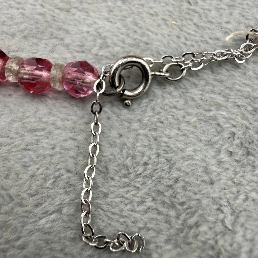 Vintage Glass Beaded Necklace Pink Faceted‎  16